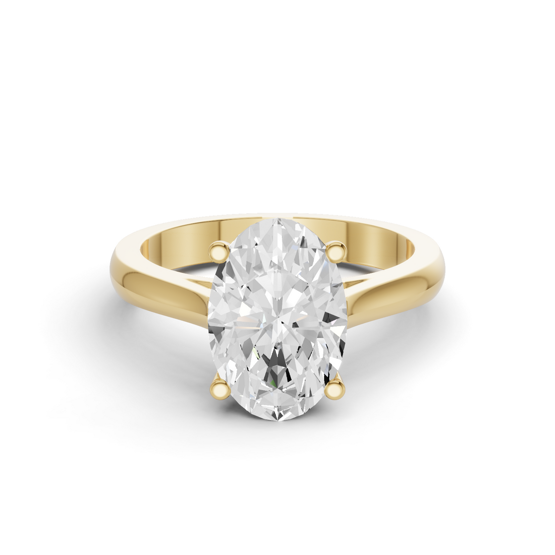 Oval Cut Lab Grown Diamond Cathedral Solitaire Ring - 14K Yellow Gold