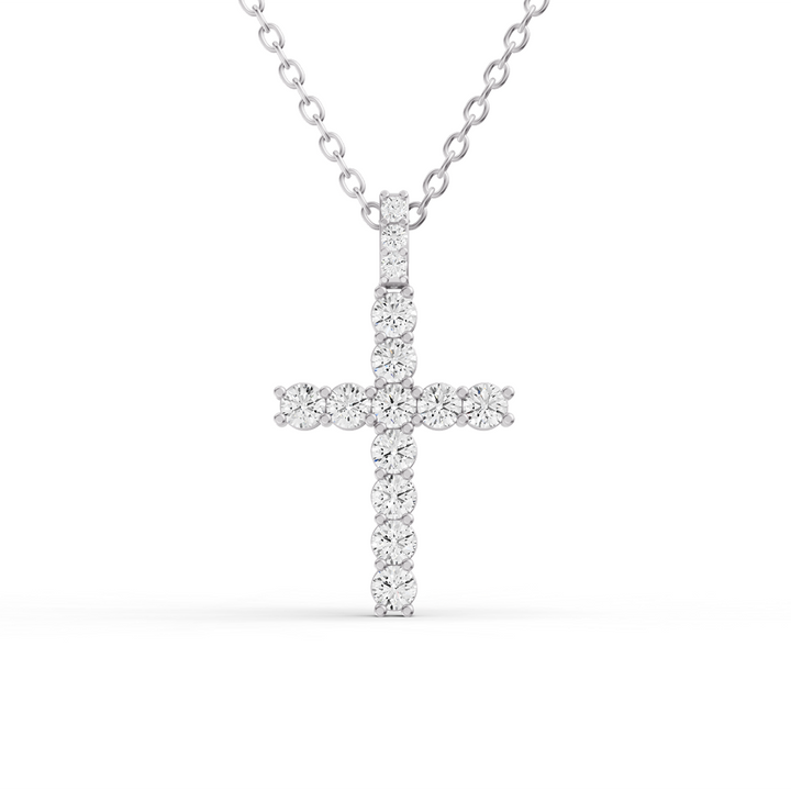 Round Lab Grown Diamond Cross Pendant 11 Stone with Single Bail