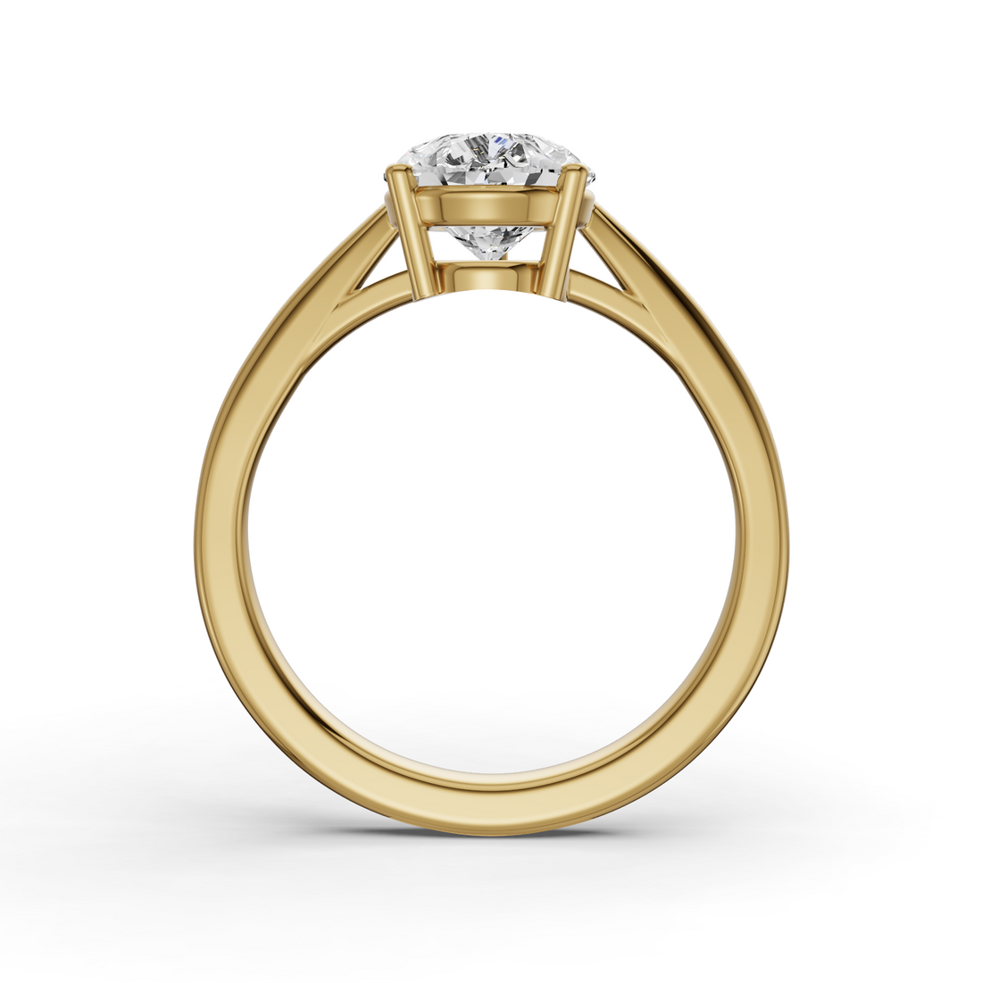 Pear Cut Lab Grown Diamond Basket Split Shank Solitaire Ring - 14K Yellow Gold