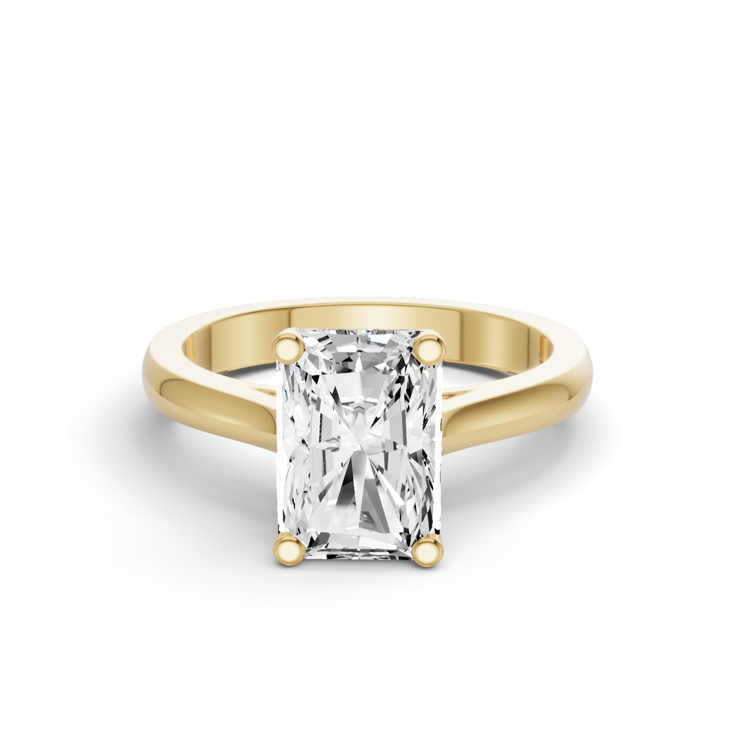 Radiant Cut Lab Grown Diamond Cathedral Solitaire Ring - 14K Yellow Gold