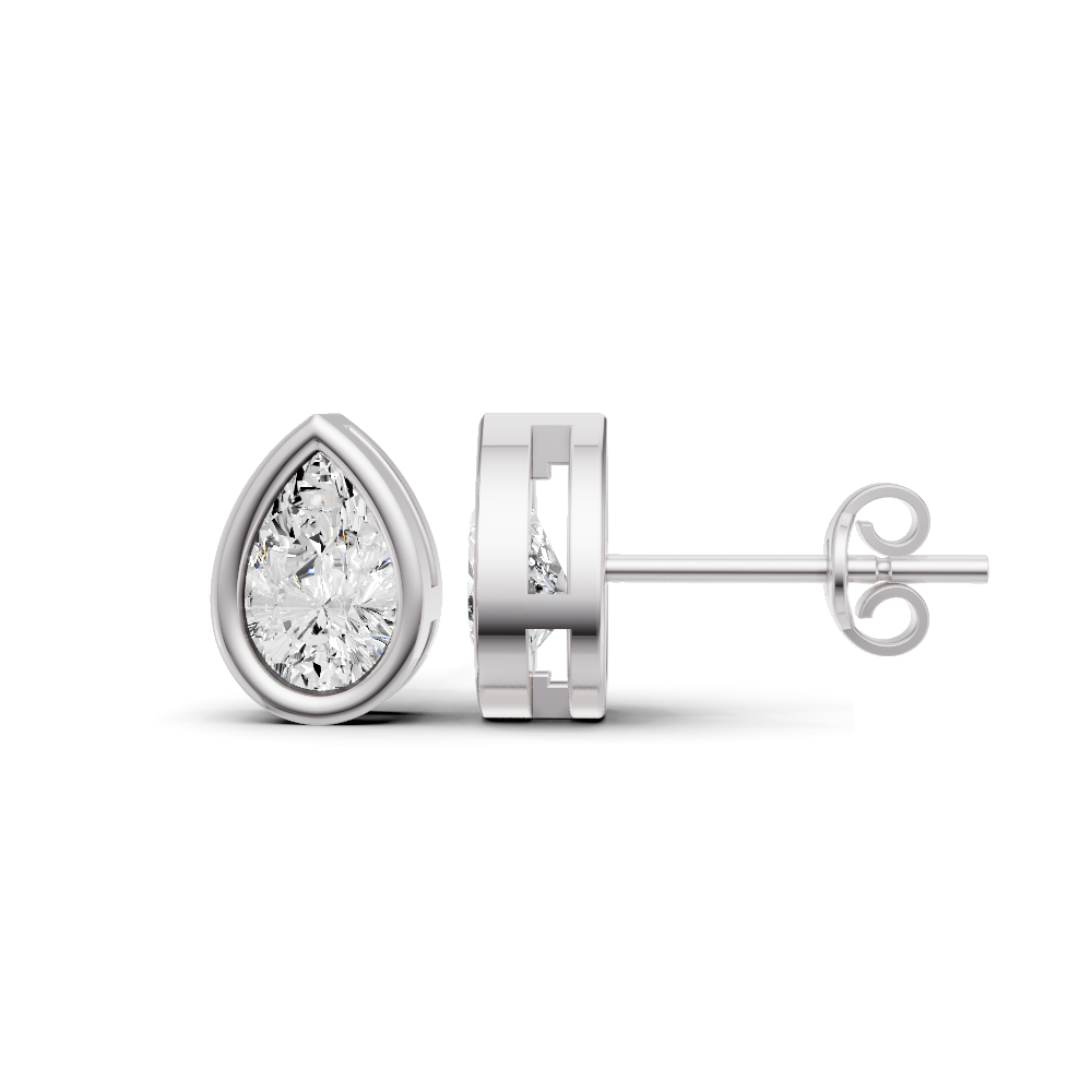 Lab Grown Pear Shape Diamond Solitaire Earrings with Bezel Setting