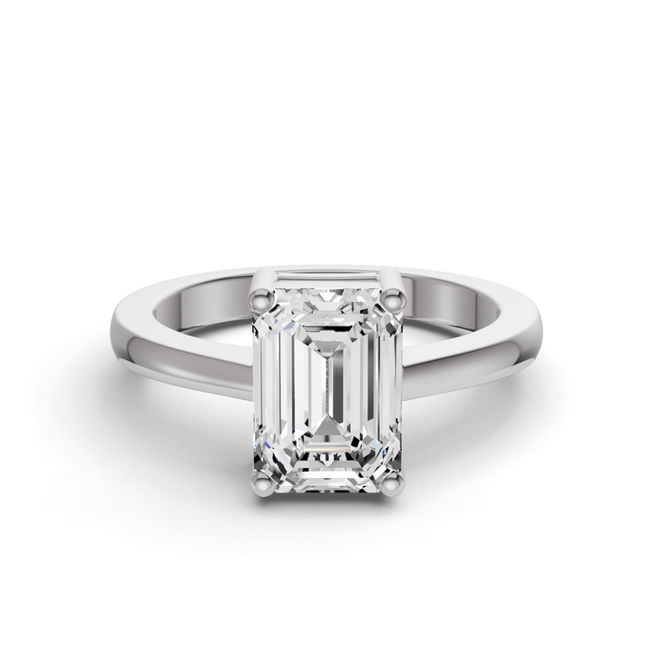 Emerald Cut Lab Grown Diamond Basket Regular Shank Solitaire Ring - 14K White Gold