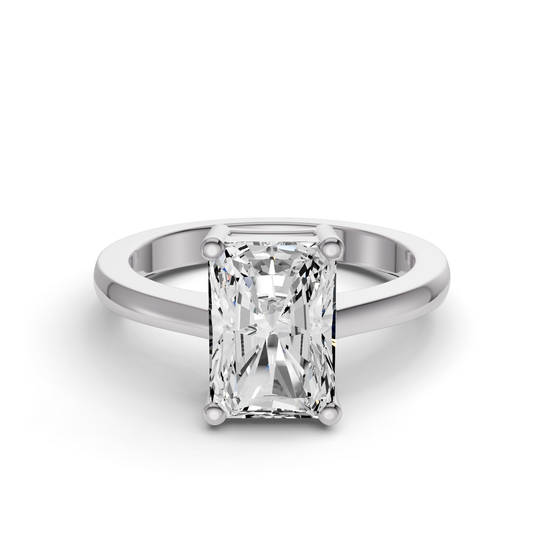 Radiant Cut Lab Grown Diamond Basket Regular Shank Solitaire Ring - 14K White Gold