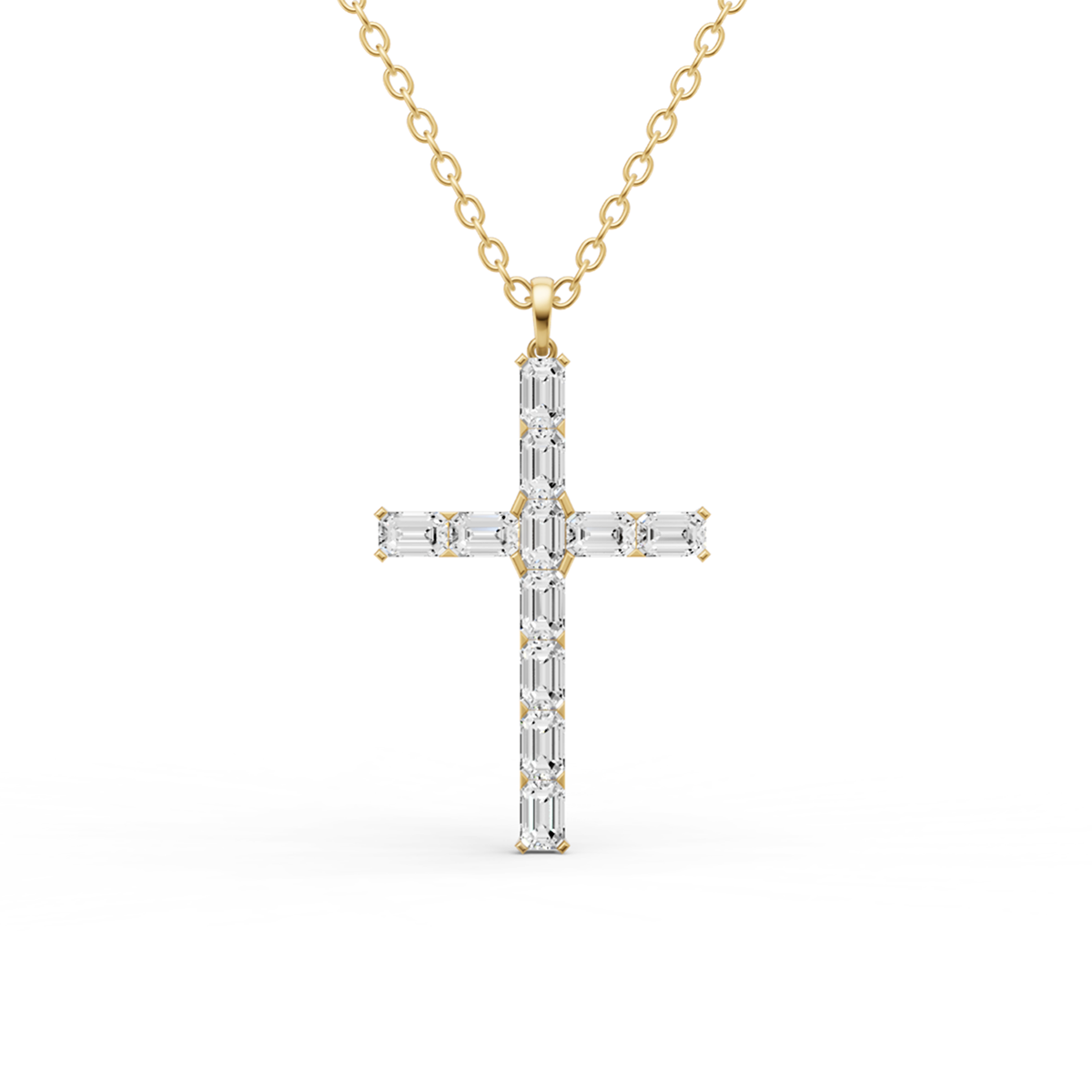 Emerald Cut Lab Grown Diamond Cross Pendant Prong Setting