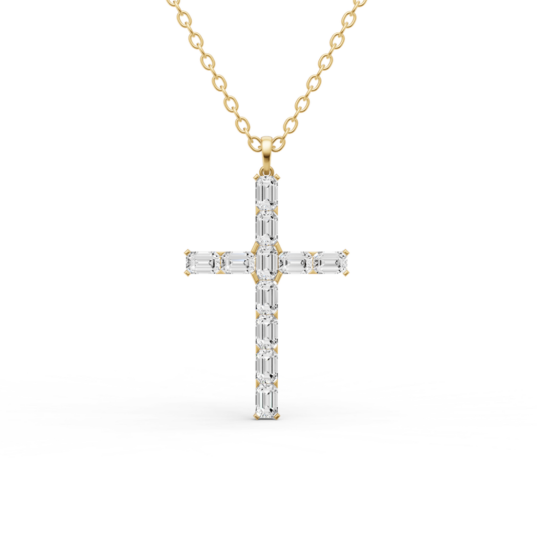 Emerald Cut Lab Grown Diamond Cross Pendant Prong Setting