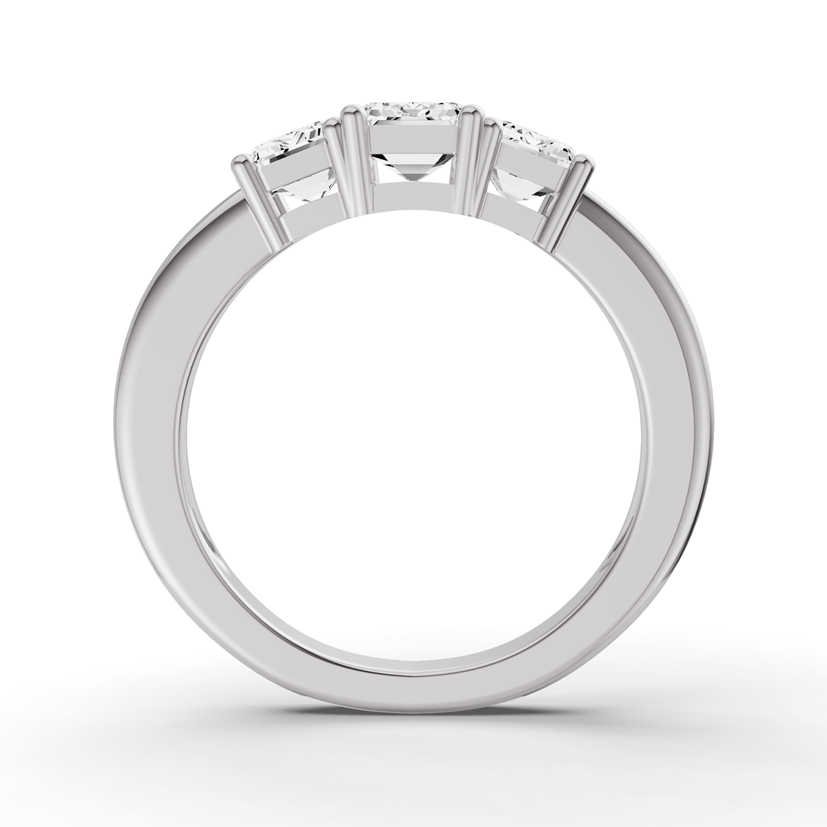 TW Emerald Lab Grown 3 Stone Basket Setting Ring - 14K White Gold