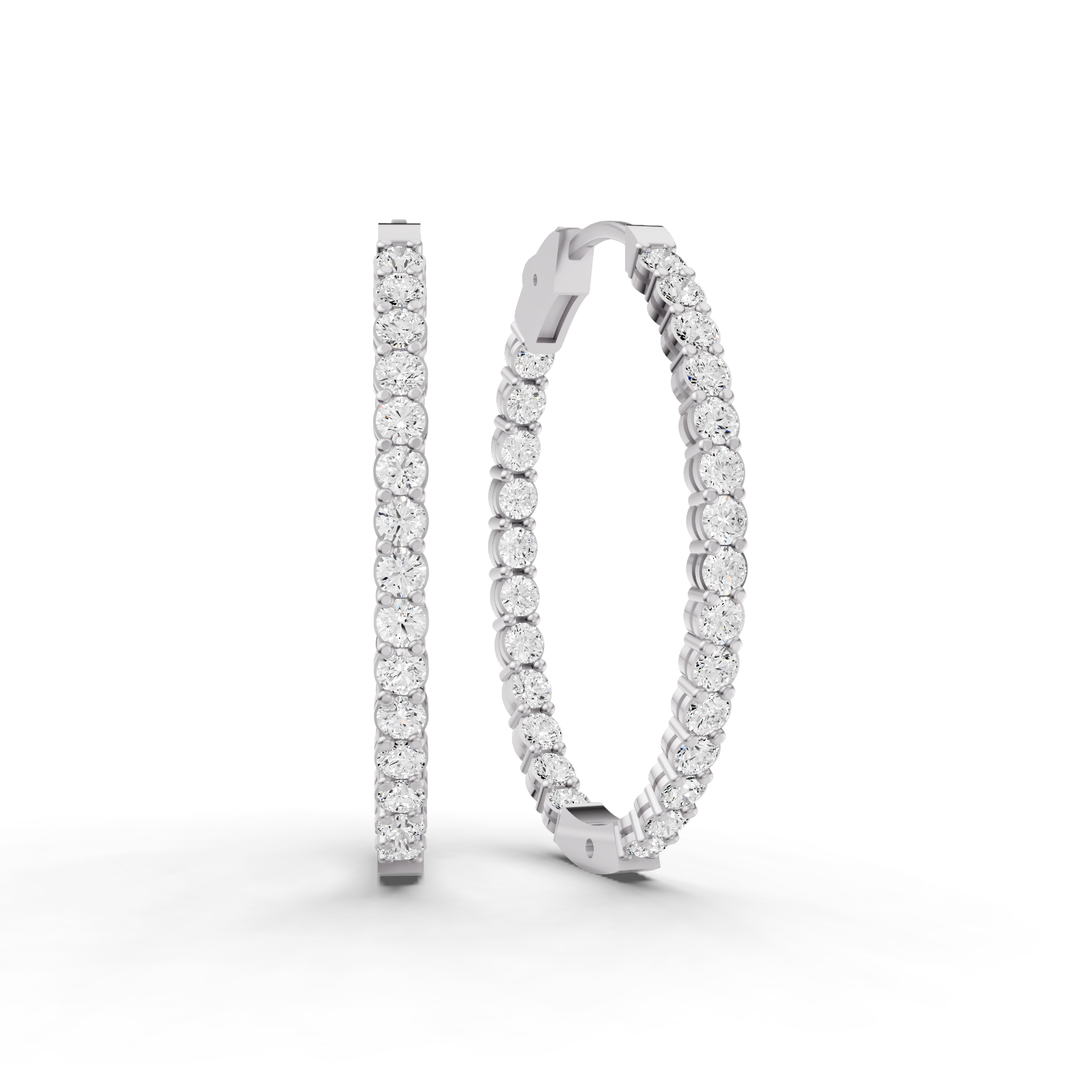 Lab Grown Diamond Oval Shape In & Out Hoop Earrings