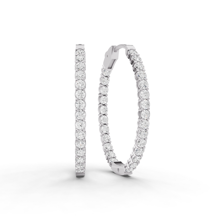 Lab Grown Diamond Oval Shape In & Out Hoop Earrings