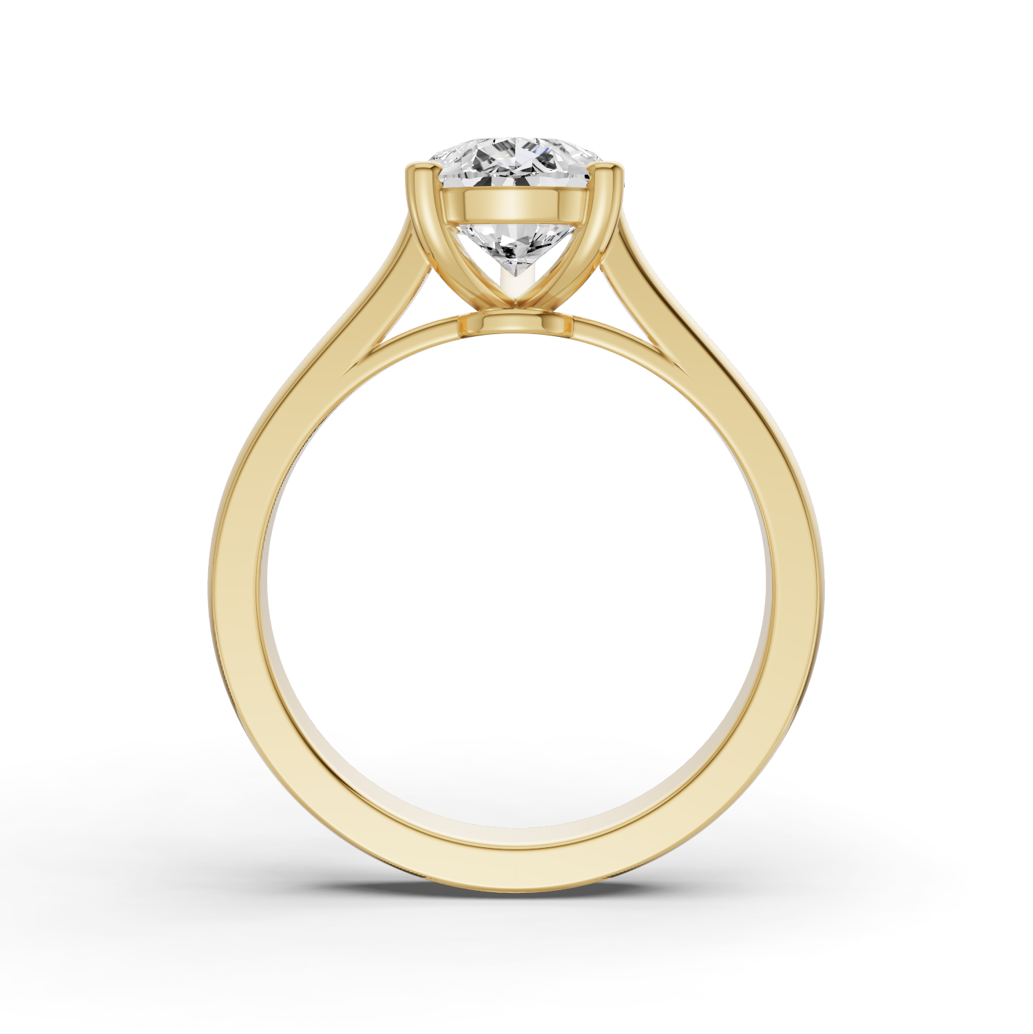 Pear Cut Lab Grown Diamond Cathedral Solitaire Ring - 14K Yellow Gold