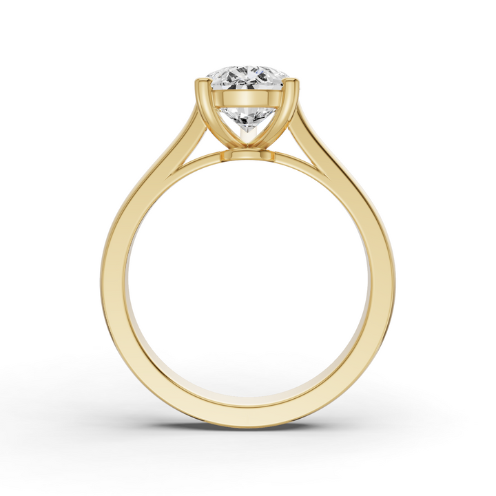 Pear Cut Lab Grown Diamond Cathedral Solitaire Ring - 14K Yellow Gold
