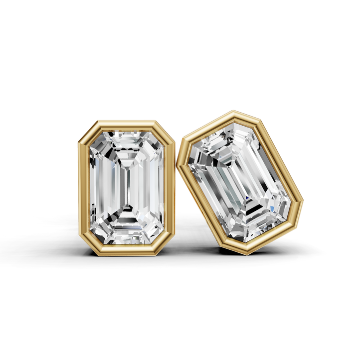 Lab Grown Emerald Shape Diamond Solitaire Earrings with Bezel Setting