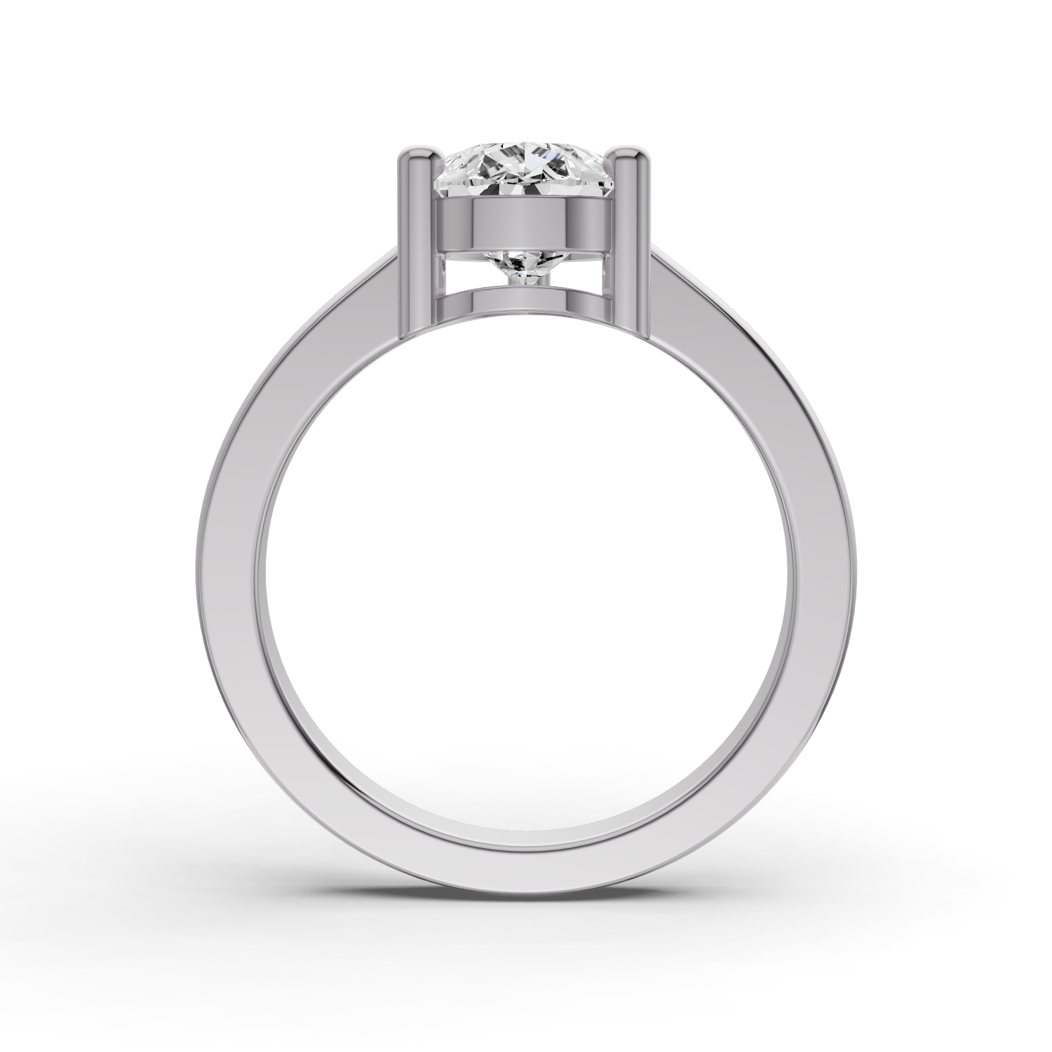 Pear Cut Lab Grown Diamond Basket Regular Shank Solitaire Ring - 14K White Gold