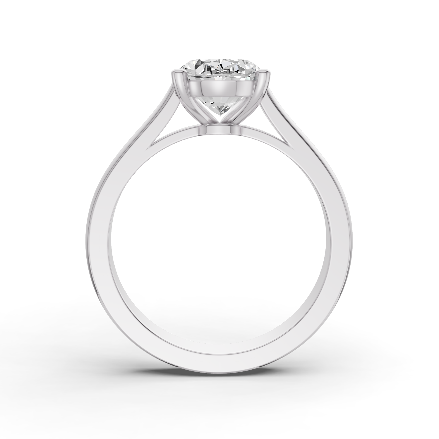 Oval Cut Lab Grown Diamond Cathedral Solitaire Ring - 14K White Gold