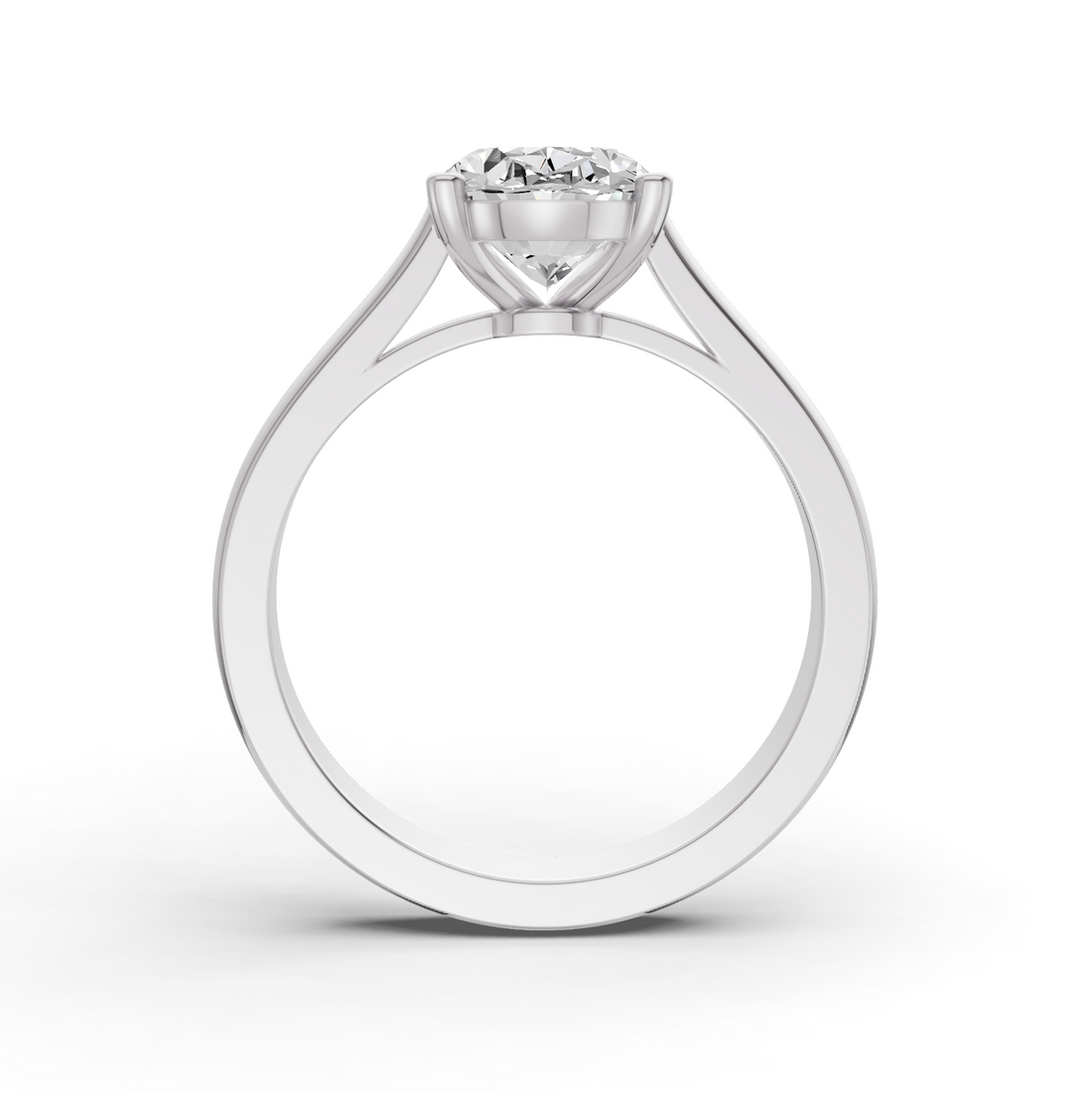 Oval Cut Lab Grown Diamond Cathedral Solitaire Ring - 14K White Gold