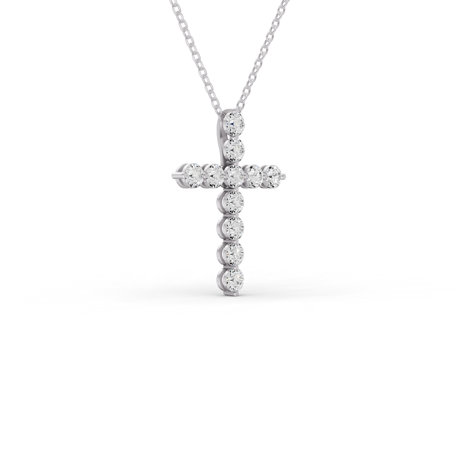 Round Lab Grown Diamond 11 Stone Shared Prong Cross Pendant