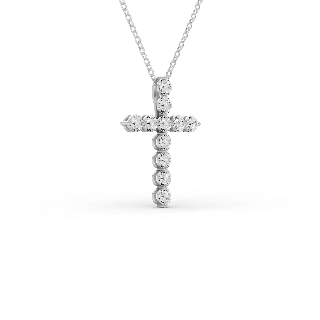 Round Lab Grown Diamond 11 Stone Shared Prong Cross Pendant