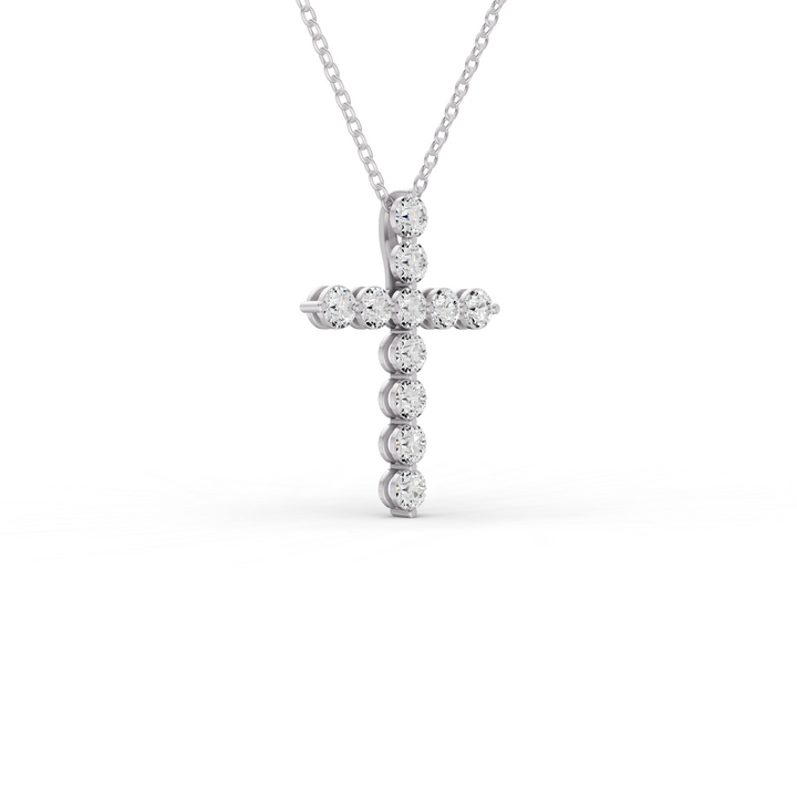 Round Lab Grown Diamond 11 Stone Shared Prong Cross Pendant