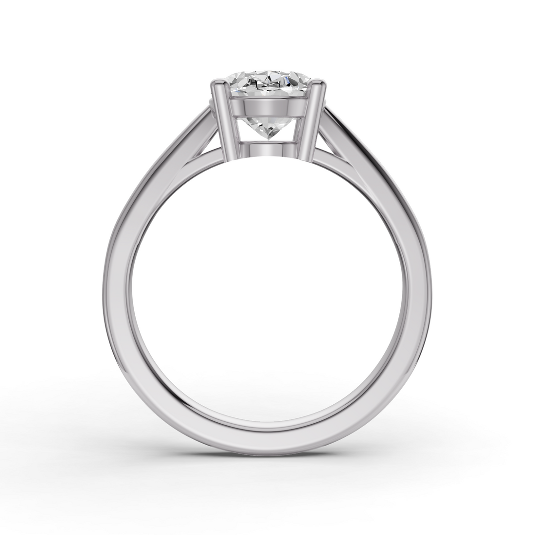 Oval Cut Lab Grown Diamond Basket Split Shank Solitaire Ring - 14K White Gold