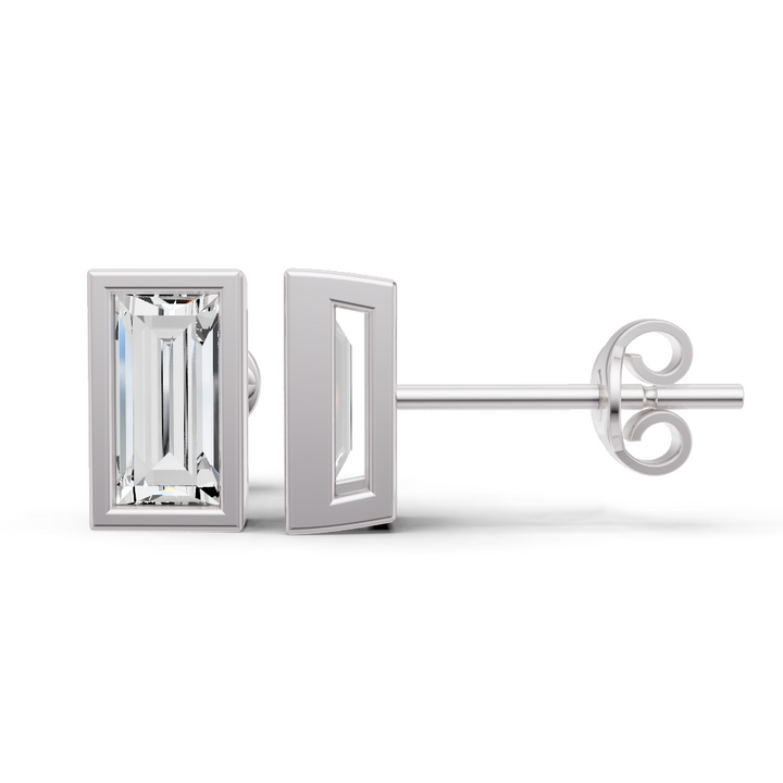 Lab Grown Baguette Shape Diamond Solitaire Earrings with Bezel Setting
