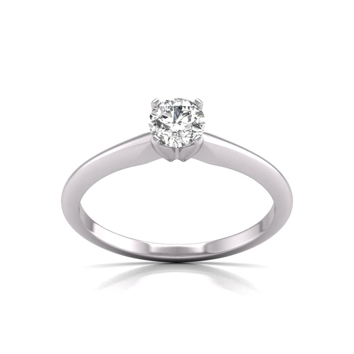 0.10 Carat Round Lab Grown Diamond Solitaire Ring with 4 Prong Settings - 14K White Gold