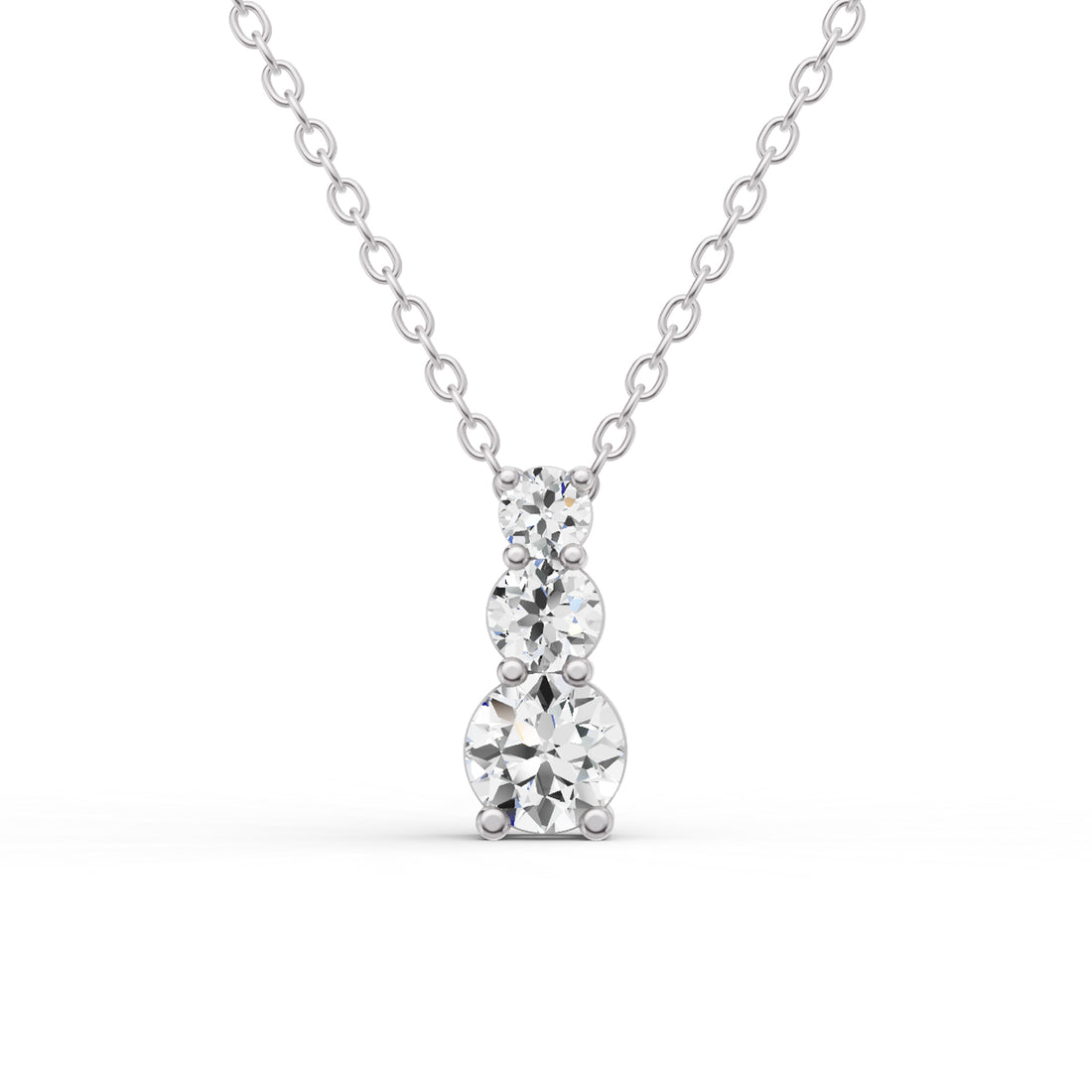 Round Lab Grown Diamond Three Stone Snow Hidden Bail Pendant