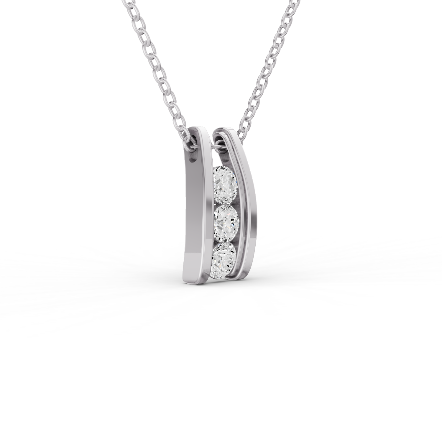 Round Lab Grown Diamond Three Stone Ladder Pendant With Channel Setting