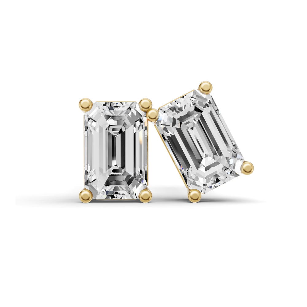 Lab Grown Emerald Shape Diamond Solitaire Earrings with Prong Setting