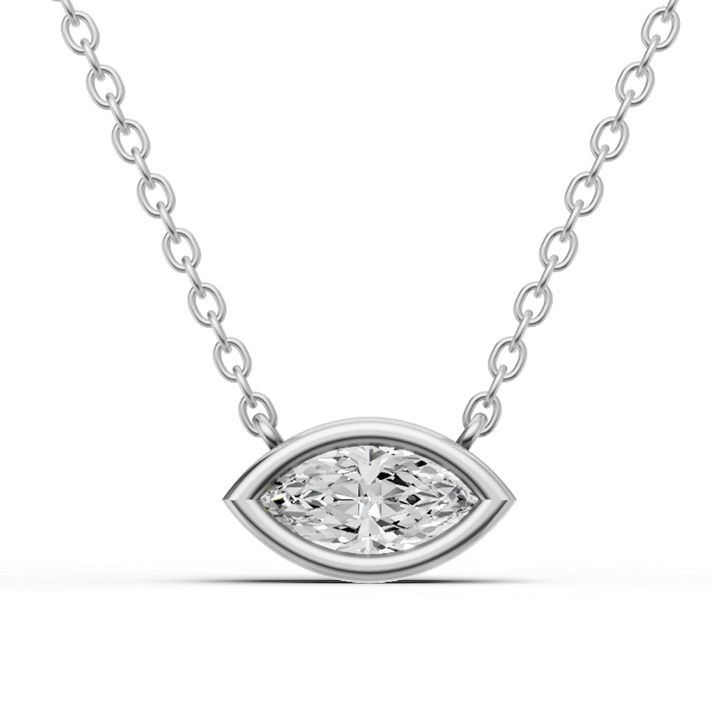 Lab Grown Marquise Shape Diamond Solitaire Pendant with Bezel Setting