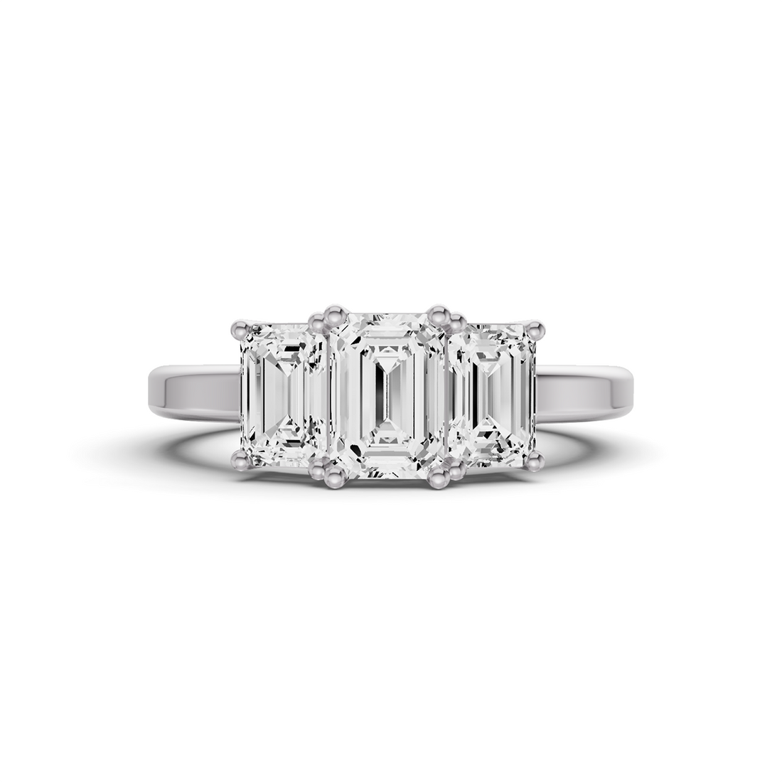 TW Emerald Lab Grown 3 Stone Basket Setting Ring - 14K White Gold