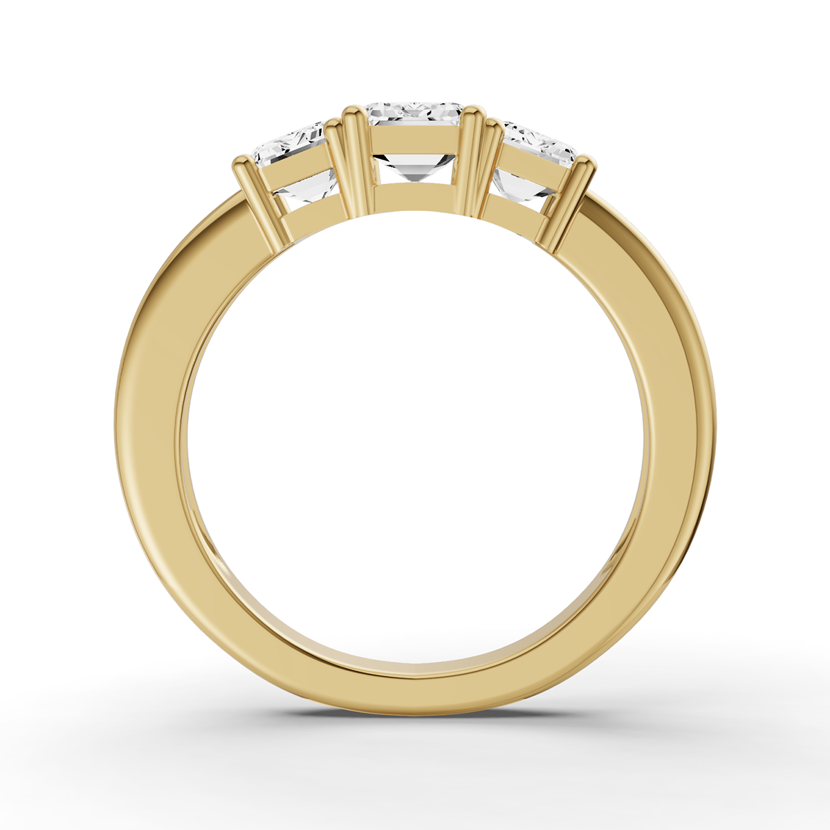 TW Emerald Lab Grown 3 Stone Basket Setting Ring - 14K Yellow Gold