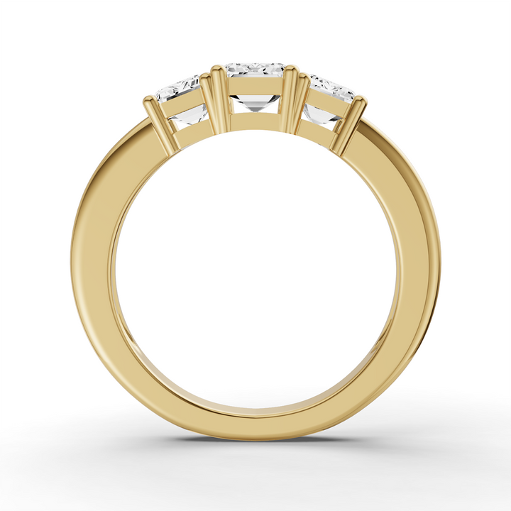 TW Emerald Lab Grown 3 Stone Basket Setting Ring - 14K Yellow Gold
