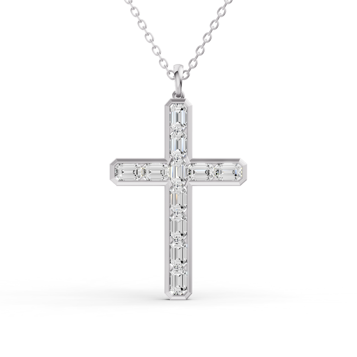 Emerald Cut Lab Grown Diamond Cross Pendant Bezel Setting
