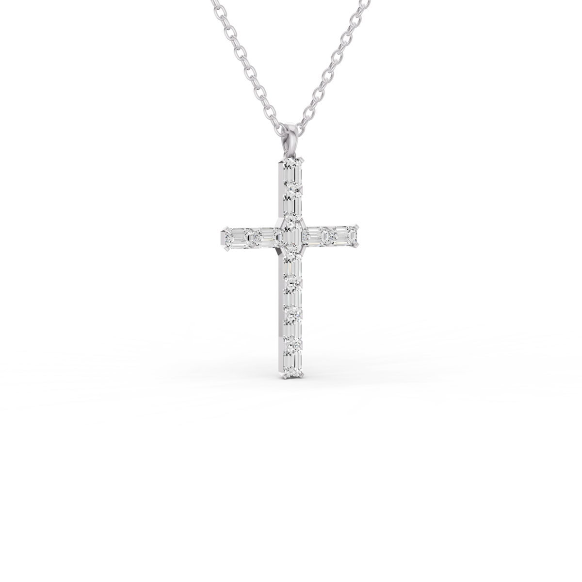 Emerald Cut Lab Grown Diamond Cross Pendant Prong Setting