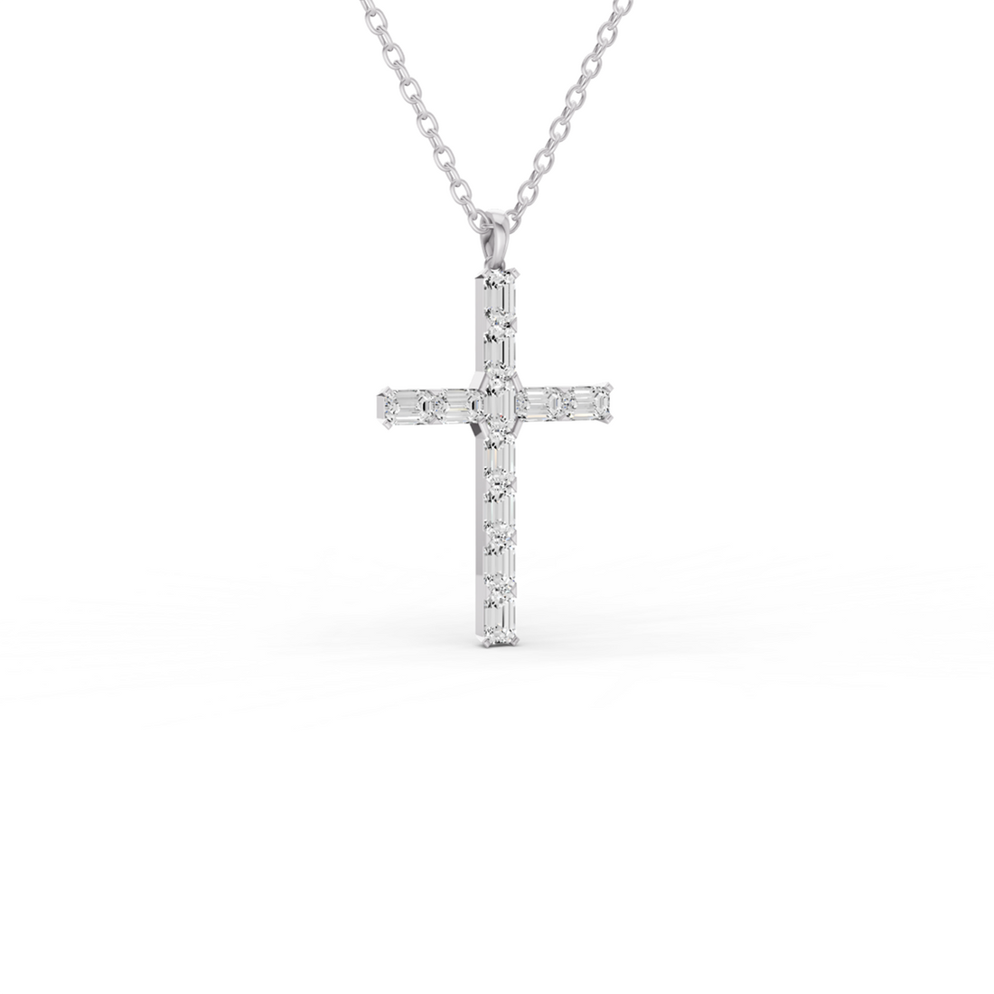 Emerald Cut Lab Grown Diamond Cross Pendant Prong Setting