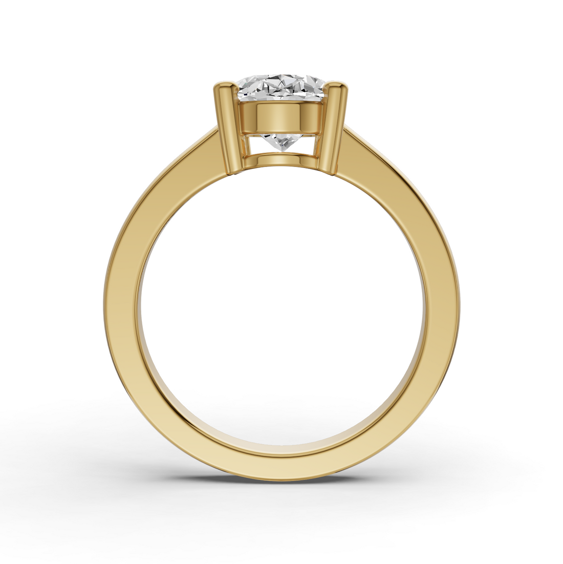 Oval Cut Lab Grown Diamond Basket Regular Shank Solitaire Ring - 14K Yellow Gold