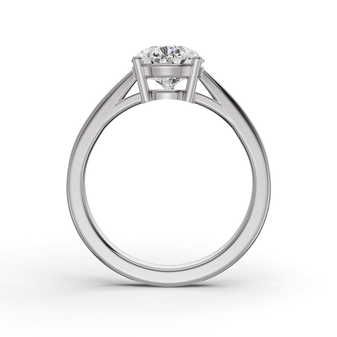Pear Cut Lab Grown Diamond Basket Split Shank Solitaire Ring - 14K White Gold