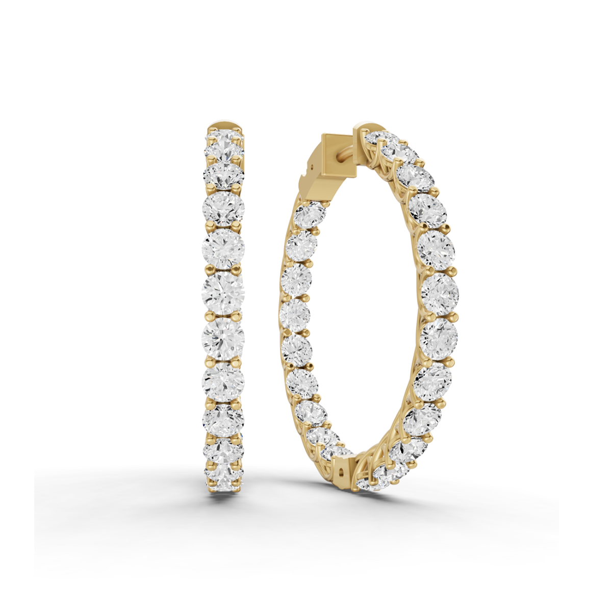 Lucida Setting Round Shape Diamond Hoop Earrings