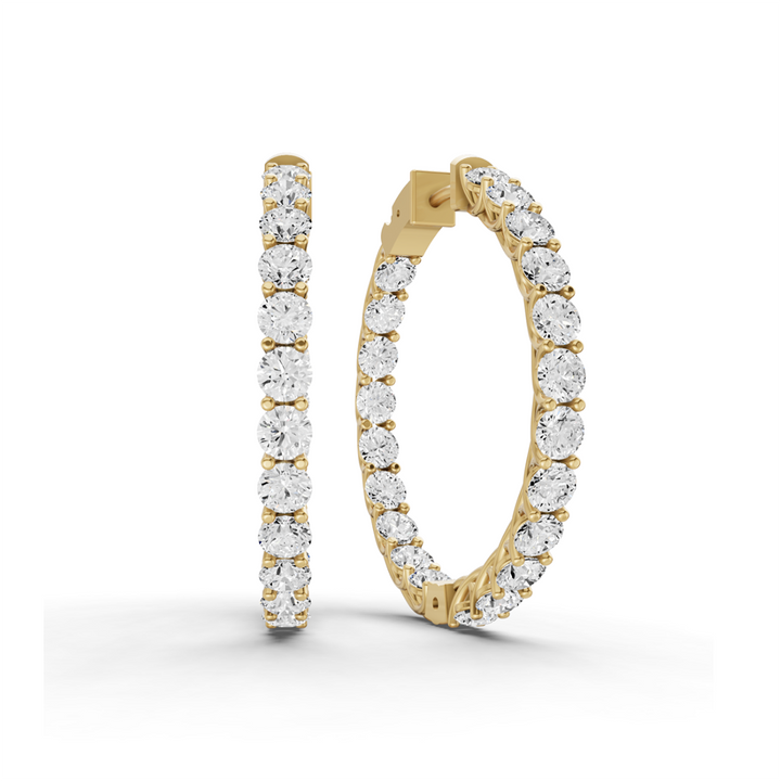 Lucida Setting Round Shape Diamond Hoop Earrings