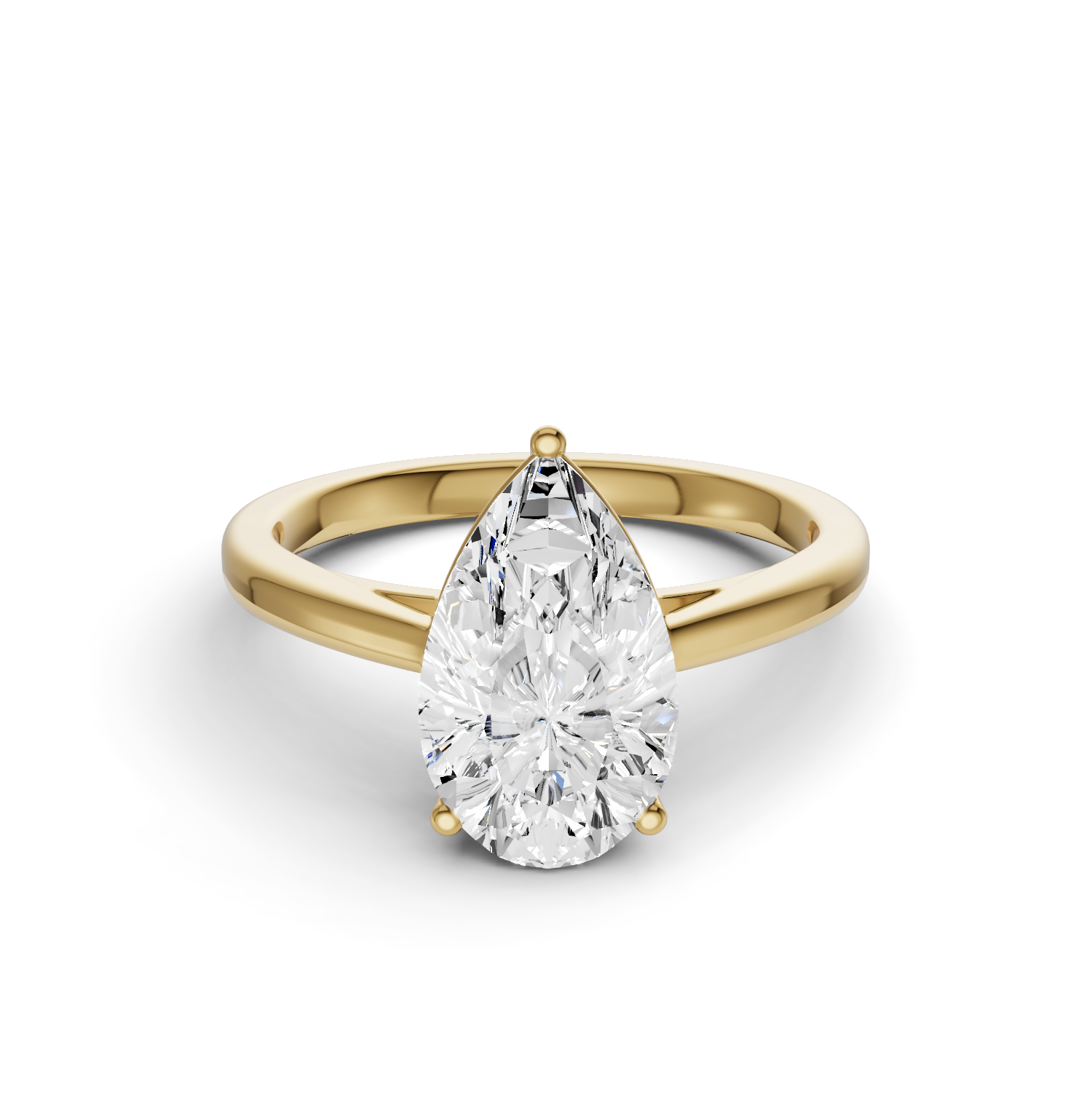 Pear Cut Lab Grown Diamond Basket Split Shank Solitaire Ring - 14K Yellow Gold