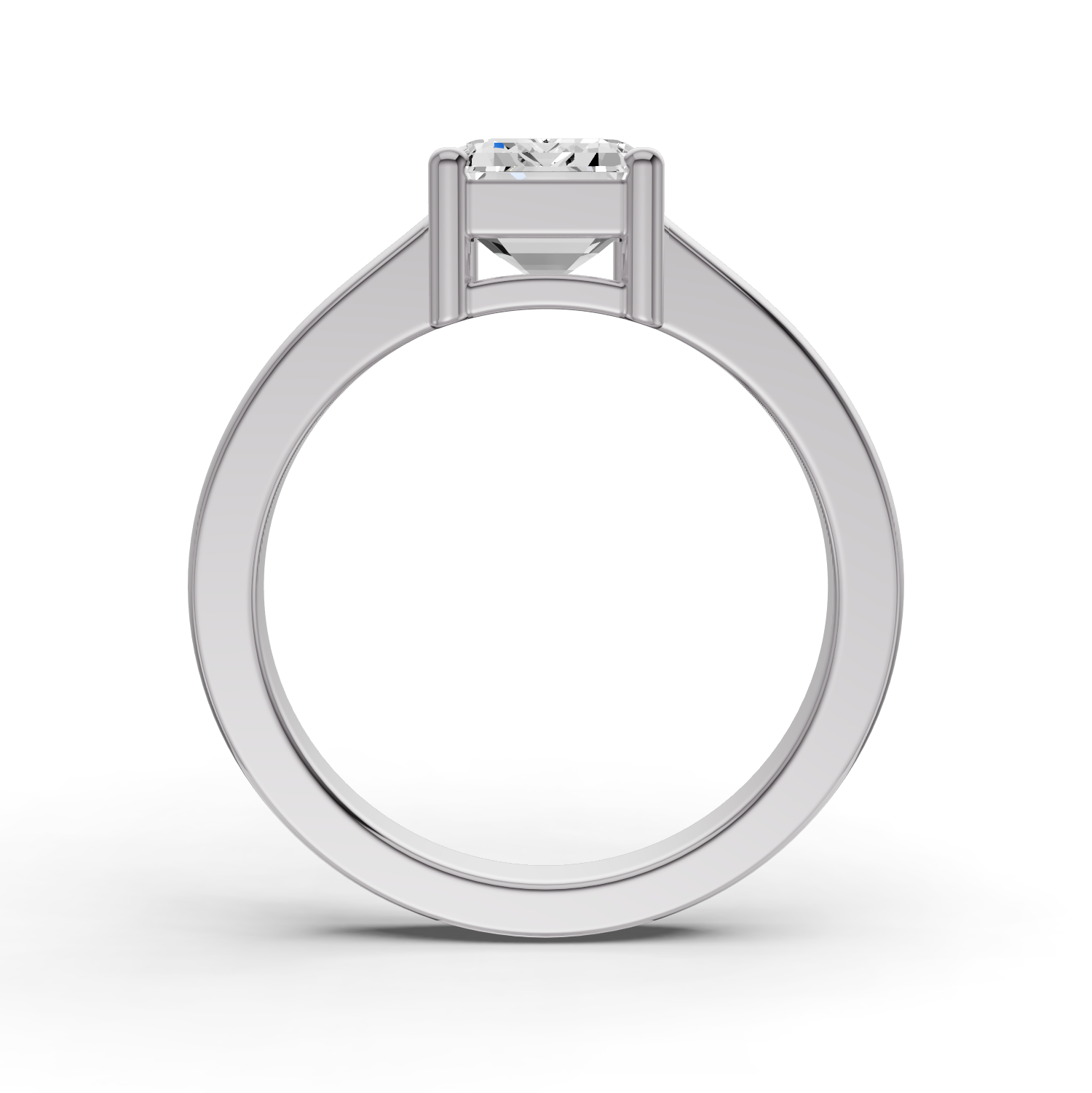 Emerald Cut Lab Grown Diamond Basket Regular Shank Solitaire Ring - 14K White Gold