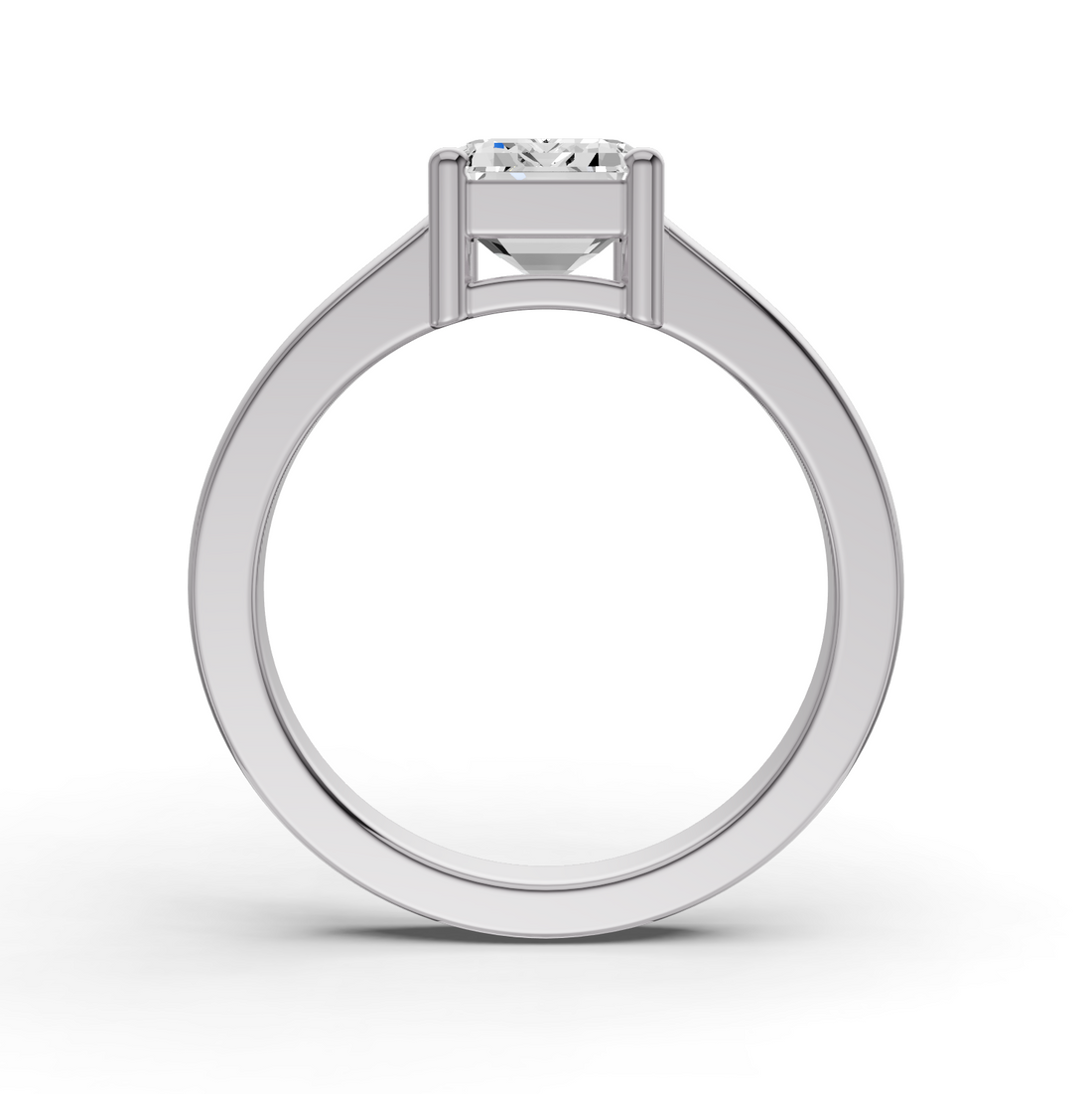 Emerald Cut Lab Grown Diamond Basket Regular Shank Solitaire Ring - 14K White Gold