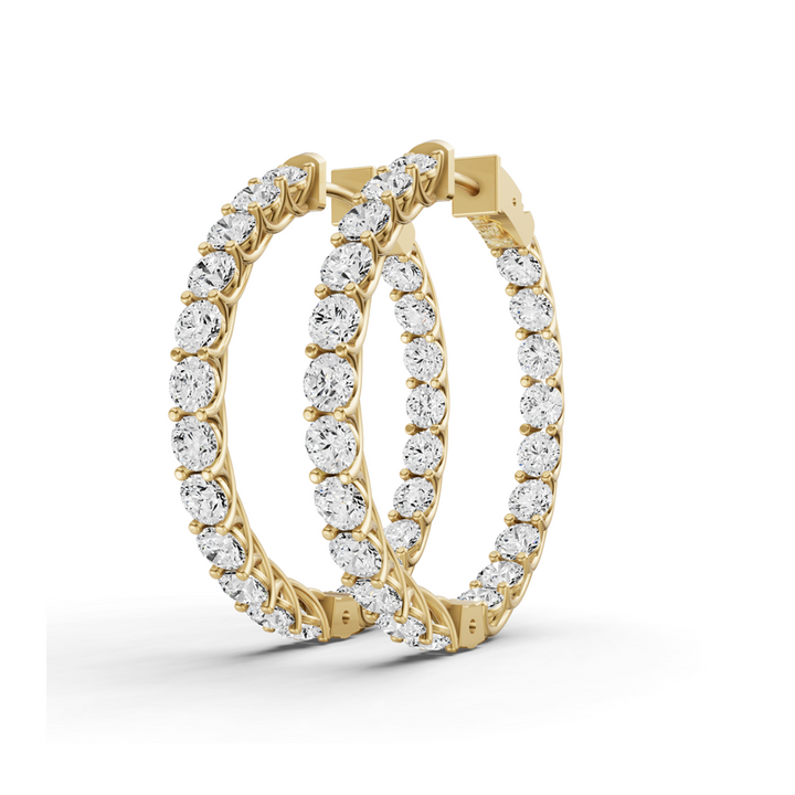 Lucida Setting Round Shape Diamond Hoop Earrings