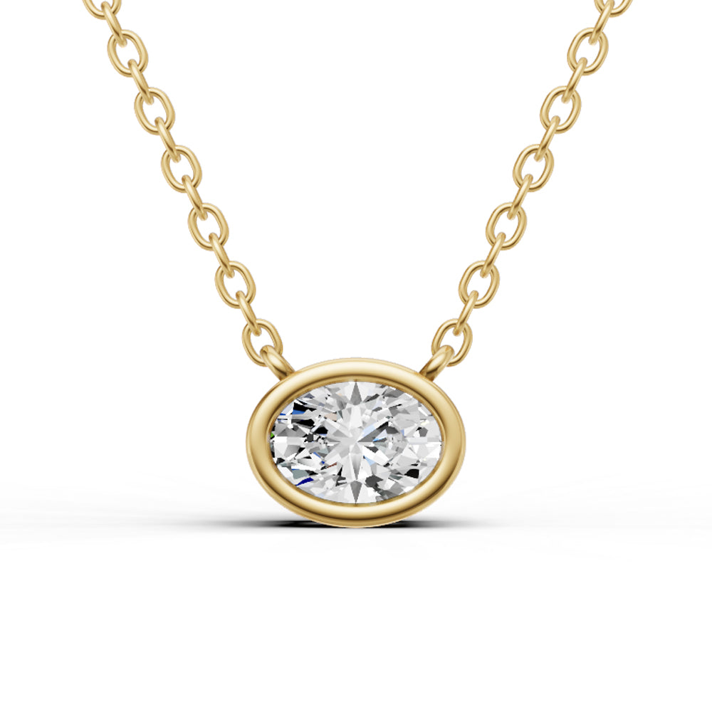 Lab Grown Oval Shape Diamond Solitaire Pendant with Bezel Setting