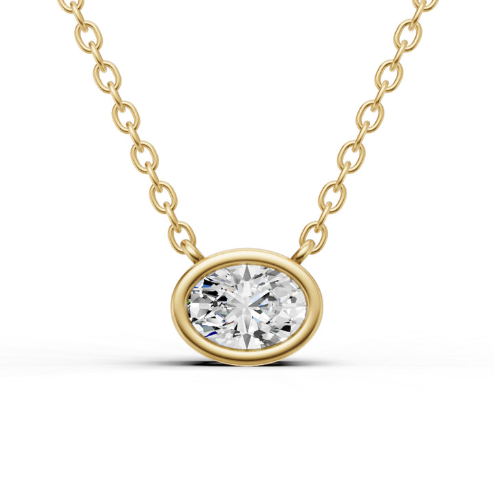 Lab Grown Oval Shape Diamond Solitaire Pendant with Bezel Setting