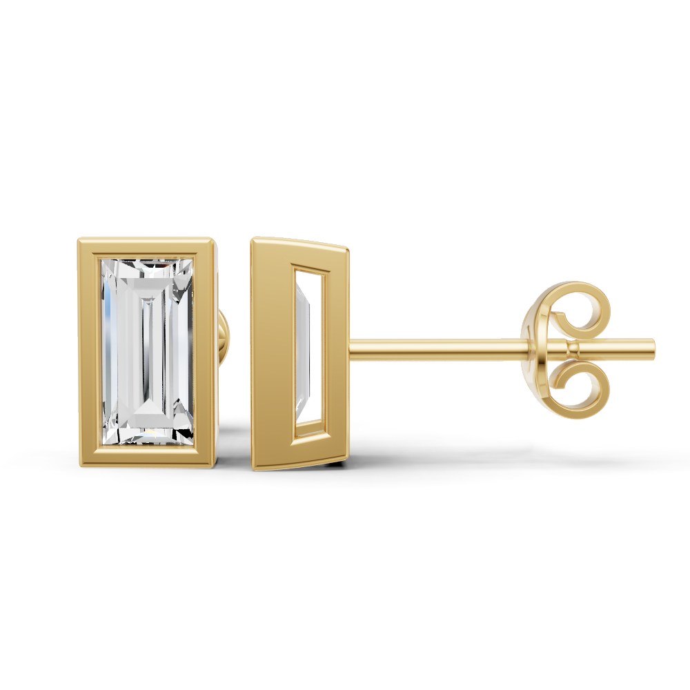 Lab Grown Baguette Shape Diamond Solitaire Earrings with Bezel Setting