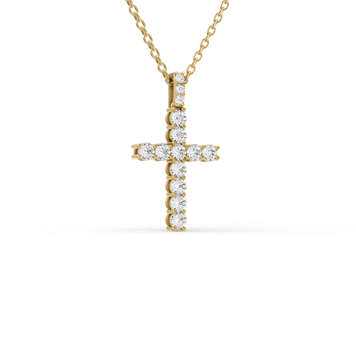 Round Lab Grown Diamond Cross Pendant 11 Stone with Single Bail
