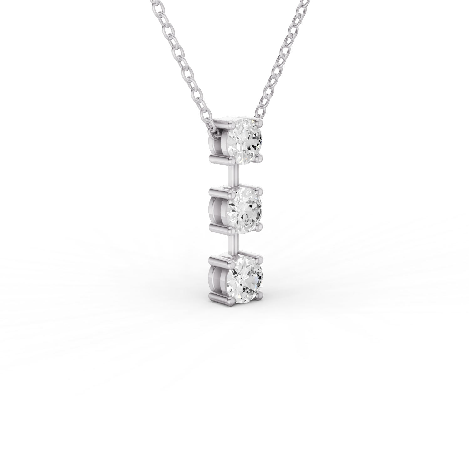 Round Lab Grown Diamond Three Stone Bar Pendant
