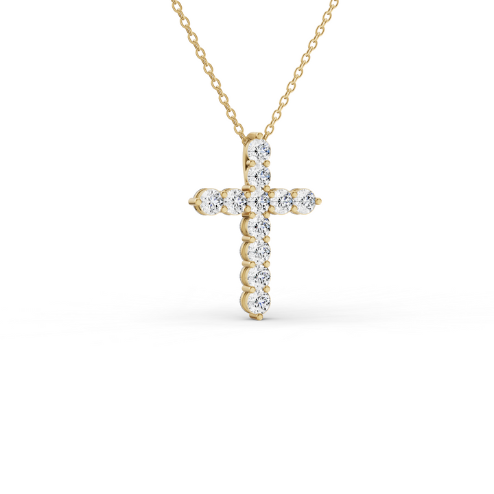 Round Lab Grown Diamond 11 Stone Cross Pendant