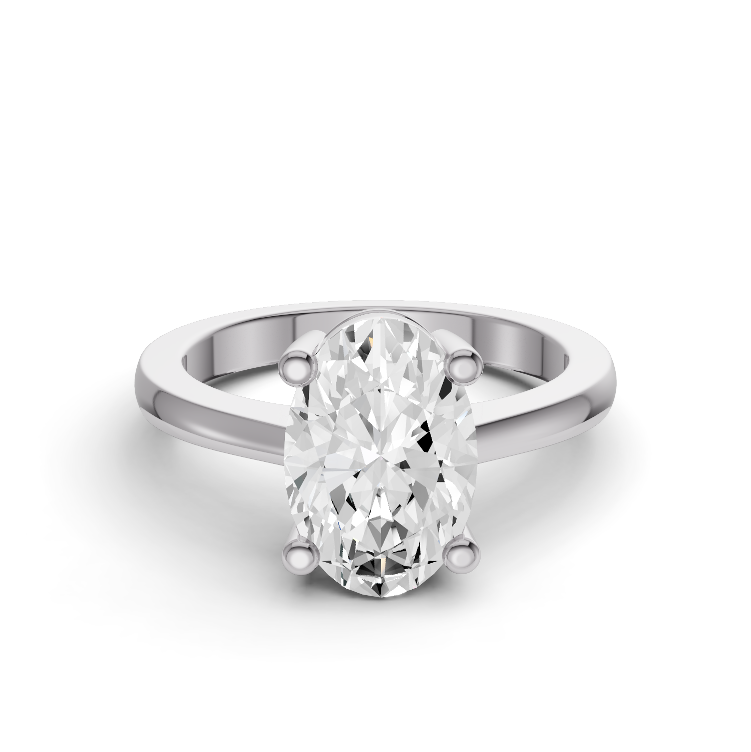 Oval Cut Lab Grown Diamond Basket Regular Shank Solitaire Ring - 14K White Gold