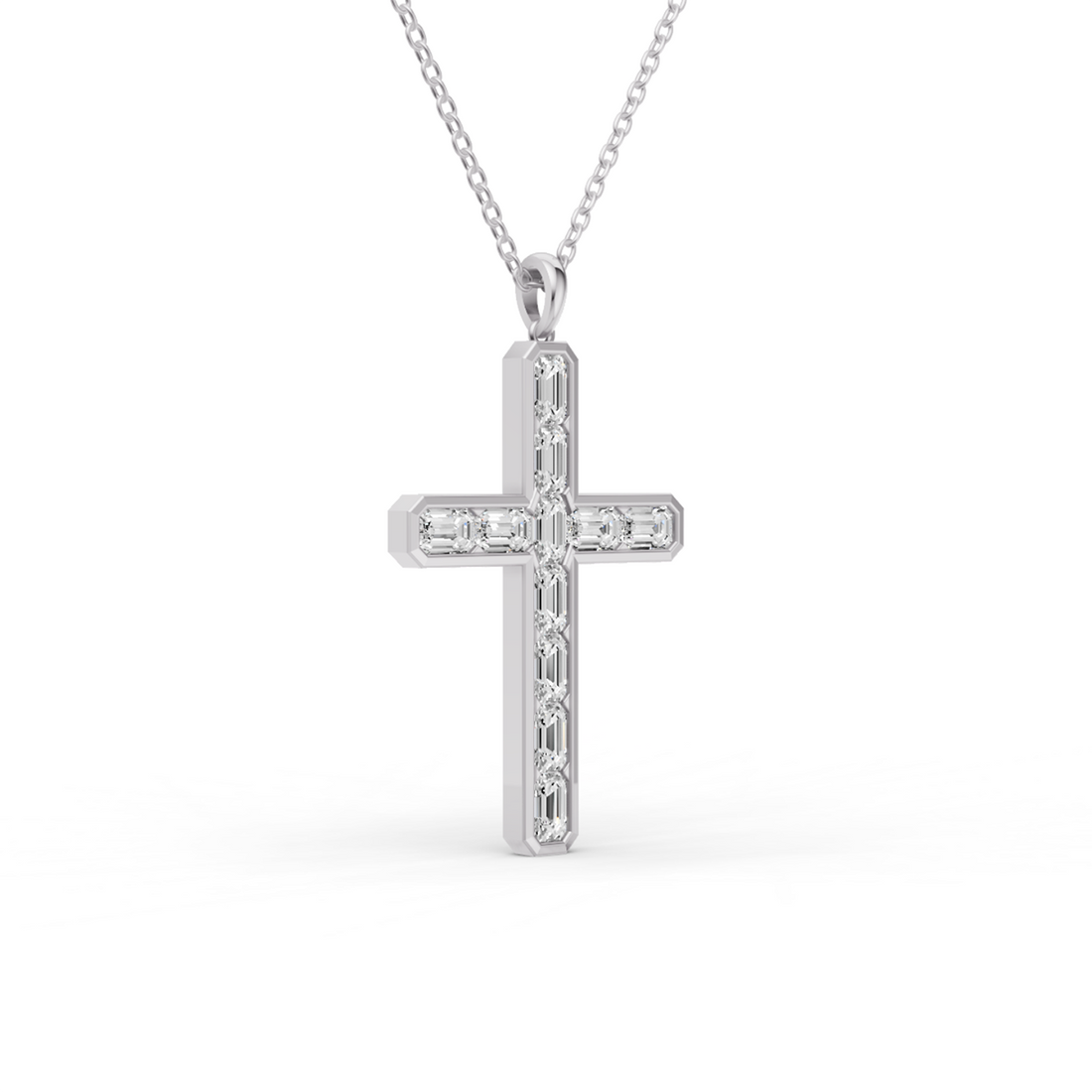 Emerald Cut Lab Grown Diamond Cross Pendant Bezel Setting